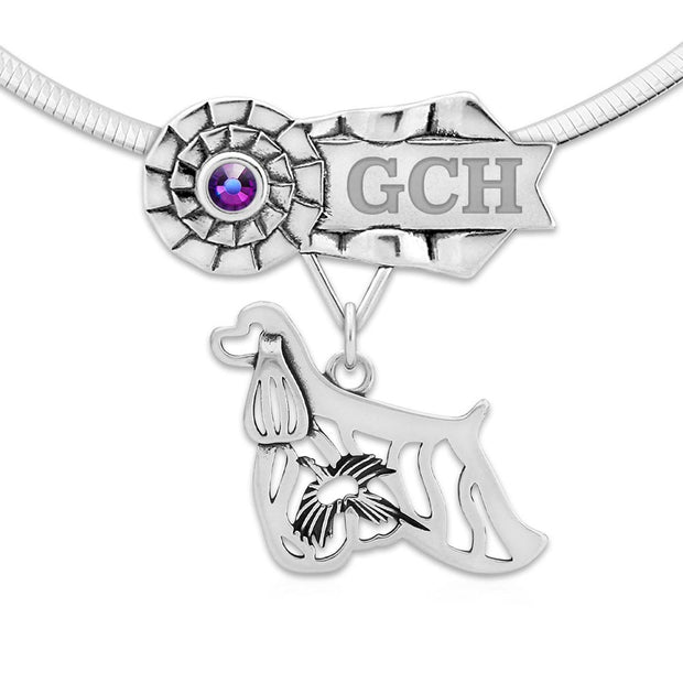 Custom Cocker Spaniel Rosette Necklace, Grand Champion Jewelry
