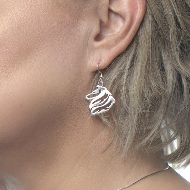 Collie Earrings in Sterling Silver, Rough Coat