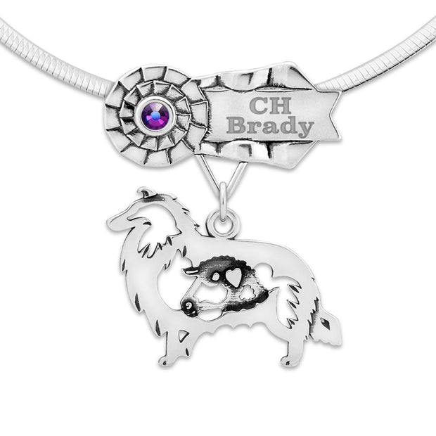 Custom Collie Rosette Necklace, Grand Champion Jewelry