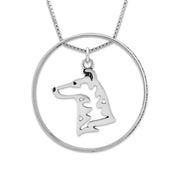 Sterling Silver Collie Necklace w/Paw Print Enhancer, Smooth Coat Head