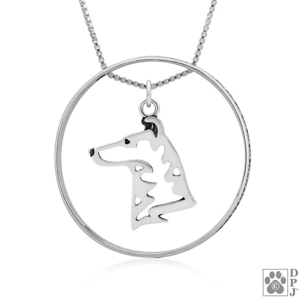 Sterling Silver Collie Necklace w/Paw Print Enhancer, Smooth Coat Head