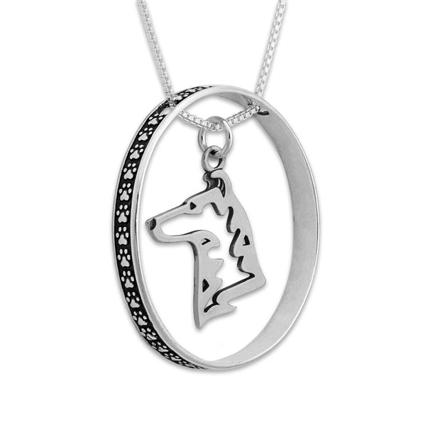 Sterling Silver Collie Necklace w/Paw Print Enhancer, Smooth Coat Head