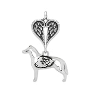 Smooth Coat Collie Sympathy Gift Pendant with Heart Shaped Angel Wing Pendant in Sterling Silver.