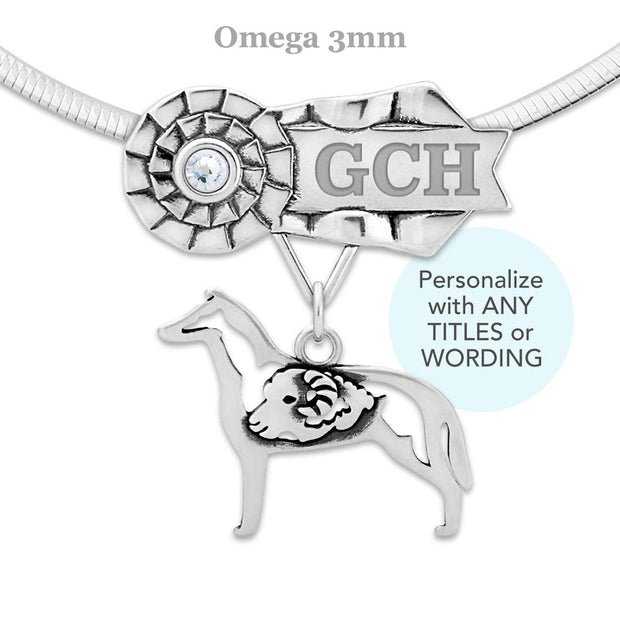 Engraved Collie Best In Show Necklace, GCH Rosette Jewelry