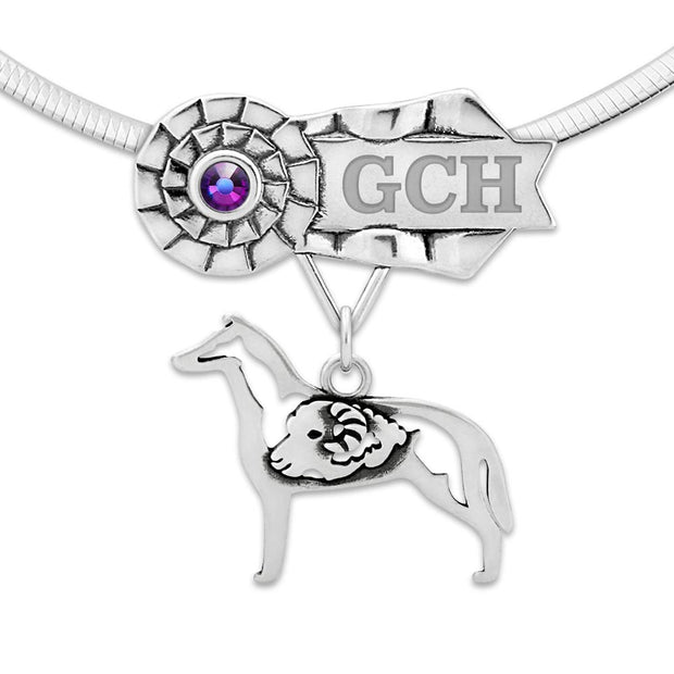 Engraved Collie Best In Show Necklace, GCH Rosette Jewelry