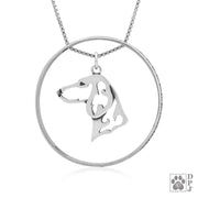 Sterling Silver Dachshund Necklace w/Paw Print Enhancer, Smooth Coat Head