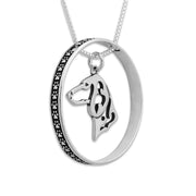 Sterling Silver Dachshund Necklace w/Paw Print Enhancer, Smooth Coat Head