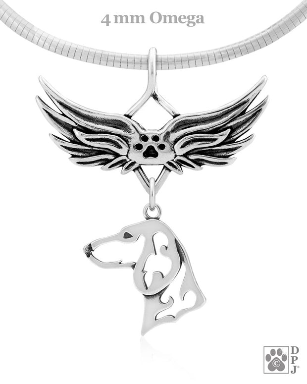 Smooth Dachshund Memorial Necklace, Angel Wing Jewelry