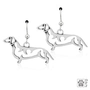 Dachshund Earrings in Sterling Silver, Smooth Coat