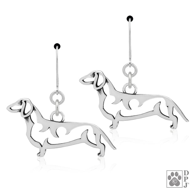 Dachshund Earrings in Sterling Silver, Smooth Coat