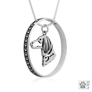 Sterling Silver Dachshund Necklace w/Paw Print Enhancer, Longhaired Head