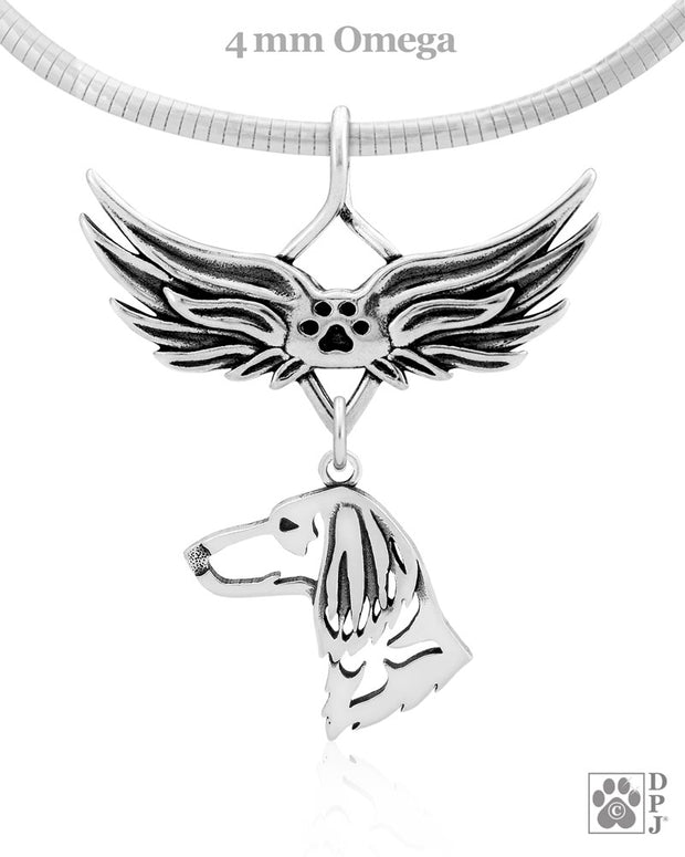 Longhaired Dachshund Memorial Necklace, Angel Wing Jewelry