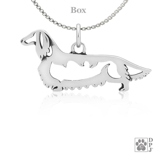Dachshund Necklace Jewelry in Sterling Silver, Longhaired