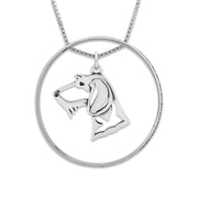 Sterling Silver Dachshund Necklace w/Paw Print Enhancer, Wirehaired Head