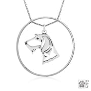 Sterling Silver Dachshund Necklace w/Paw Print Enhancer, Wirehaired Head