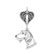 Wirehaired Dachshund Sympathy Gift Pendant with Heart Shaped Angel Wing Pendant in Sterling Silver.