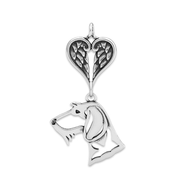 Wirehaired Dachshund Sympathy Gift Pendant with Heart Shaped Angel Wing Pendant in Sterling Silver.