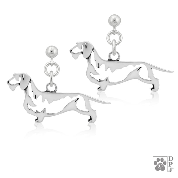 Dachshund Earrings in Sterling Silver, Wirehaired