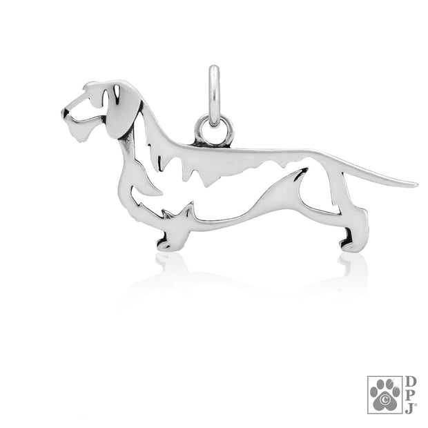 Dachshund Necklace Jewelry in Sterling Silver, Wirehaired
