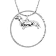 Sterling Silver Dachshund Necklace w/Paw Print Enhancer, Smooth w/Badger