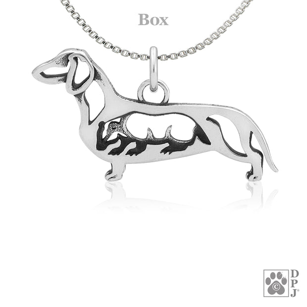 Dachshund Necklace Charm in Sterling Silver, Smooth w/Badger