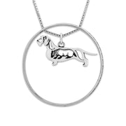 Dachshund Necklace w/Paw Print Enhancer, Wirehaired w/ Badger