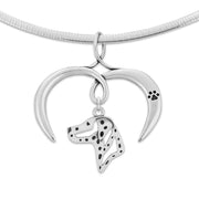 Dalmation Necklace with Open Heart Charm Holder with Paw Print in Sterling Silver on Omega Chain.