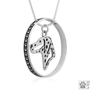 Sterling Silver Dalmatian Necklace w/Paw Print Enhancer, Head