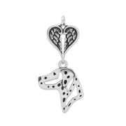 Dalmation Sympathy Gift Pendant with Heart Shaped Angel Wing Pendant in Sterling Silver.