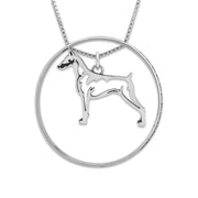 Sterling Silver Doberman Pinscher Necklace w/Paw Print Enhancer, Body