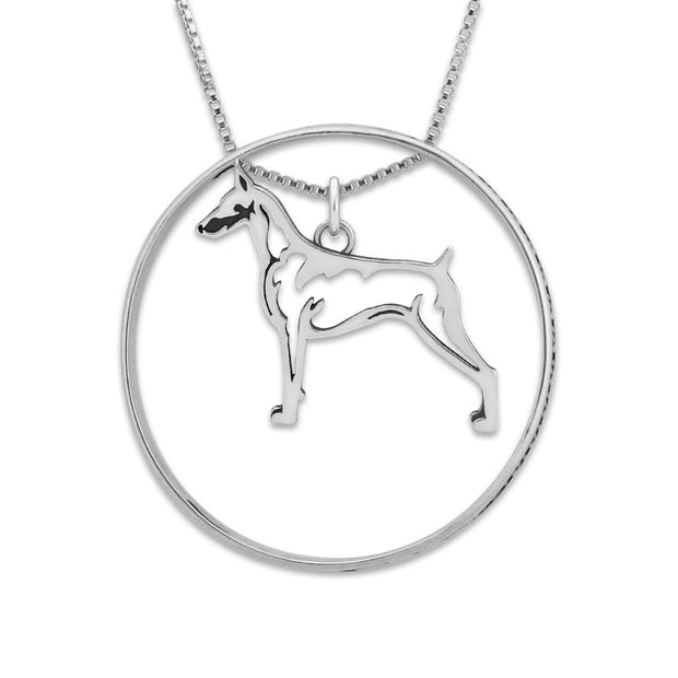 Sterling Silver Doberman Pinscher Necklace w/Paw Print Enhancer, Body