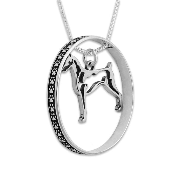 Sterling Silver Doberman Pinscher Necklace w/Paw Print Enhancer, Body