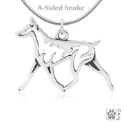 Sterling Silver Doberman Pinscher Pendant Necklace, Gaiting