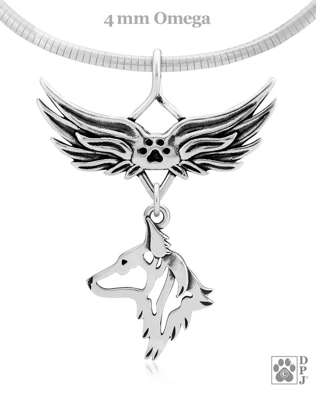 Dutch Shepherd Memorial Necklace, Angel Wing Jewelry