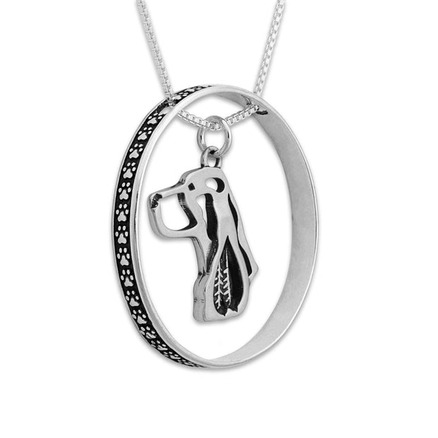 Sterling Silver English Springer Spaniel Necklace w/Paw Print Enhancer, Head