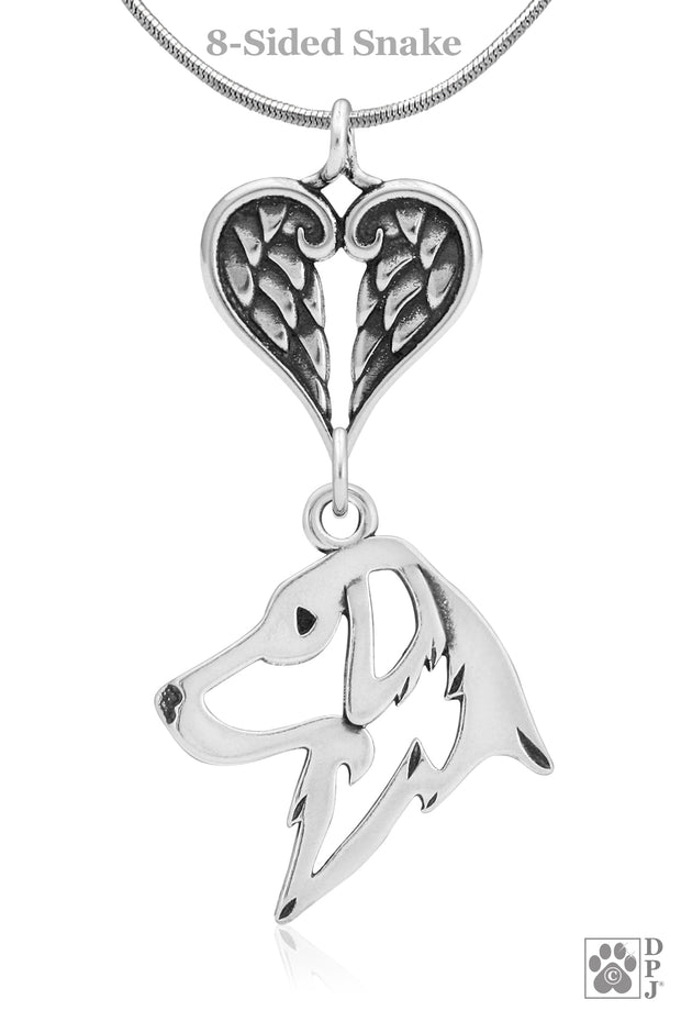 Flat-Coated Retriever Angel Necklace, Sterling Silver Custom Sympathy Gifts