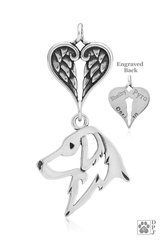 Flat-Coated Retriever Angel Necklace, Sterling Silver Custom Sympathy Gifts