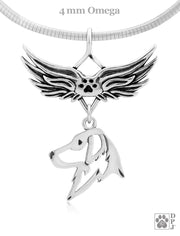 Flat-Coated Retriever Memorial Necklace, Angel Wing Jewelry
