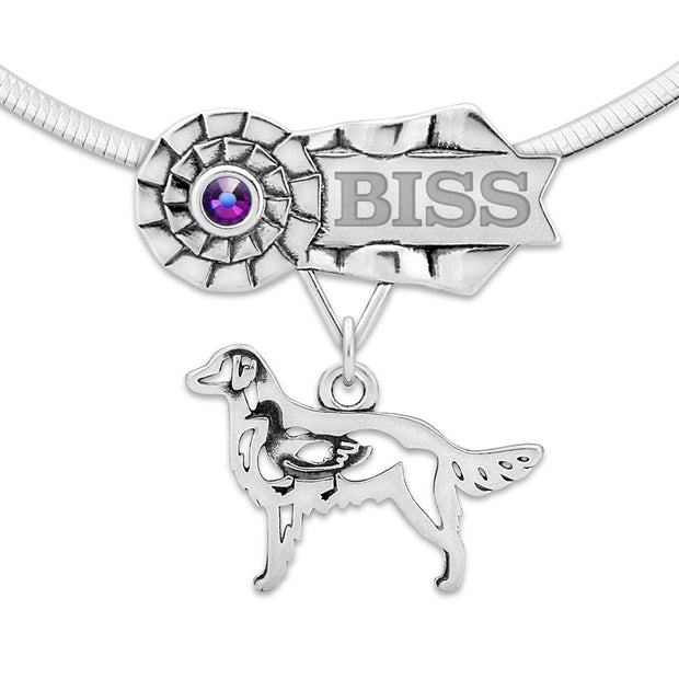 Custom Flat-Coated Retriever Rosette Necklace, MACH Jewelry