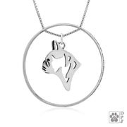Sterling Silver French Bulldog Necklace w/Paw Print Enhancer, Head