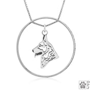 Sterling Silver German Shepherd Dog Necklace w/Paw Print Enhancer, Head