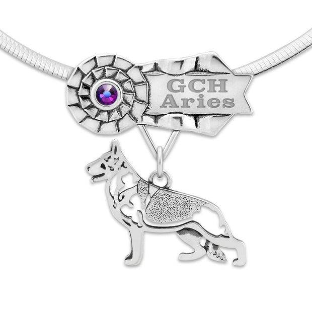 Custom German Shepherd Dog Rosette Necklace, GCH Jewelry