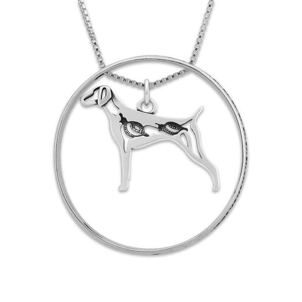 Sterling Silver German Shorthaired Pointer Necklace w/Paw Print Enhancer, Body