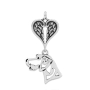 German Wirehaired Pointer Sympathy Gift Pendant with Heart Shaped Angel Wing Pendant in Sterling Silver.