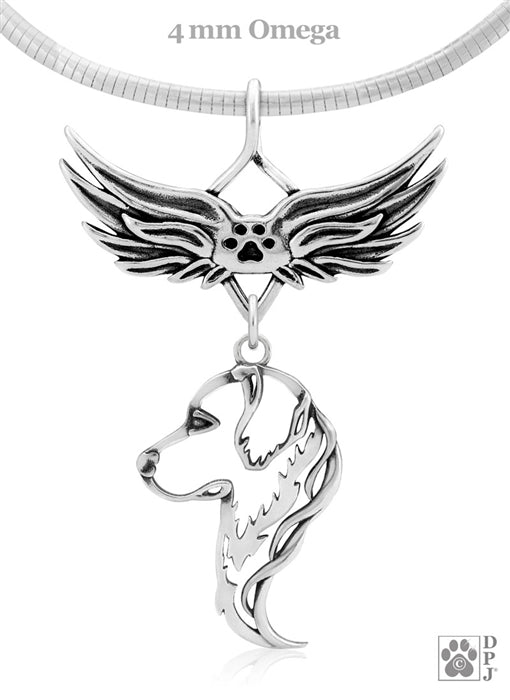 Sterling silver Golden Retriever angel wing memorial necklace, Rainbow bridge jewelry, Pet sympathy gifts
