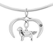 Golden Retriever Necklace with Open Heart Charm Holder with Paw Print in Sterling Silver on Omega Chain.