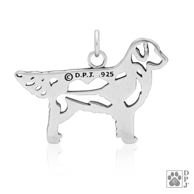 Sterling Silver Golden Retriever Necklace, w/Pheasant