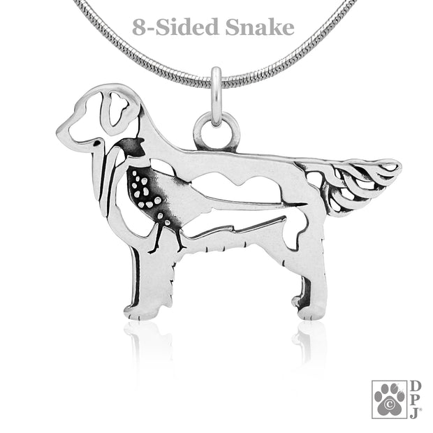 Sterling Silver Golden Retriever Necklace, w/Pheasant