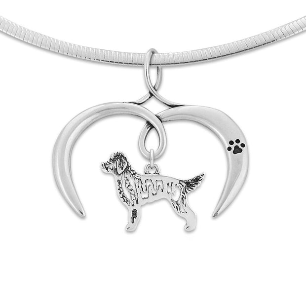 Goldendoodle Necklace with Open Heart Charm Holder with Paw Print in Sterling Silver on Omega Chain.