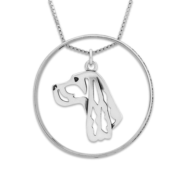 Sterling Silver Gordon Setter Necklace w/Paw Print Enhancer, Head